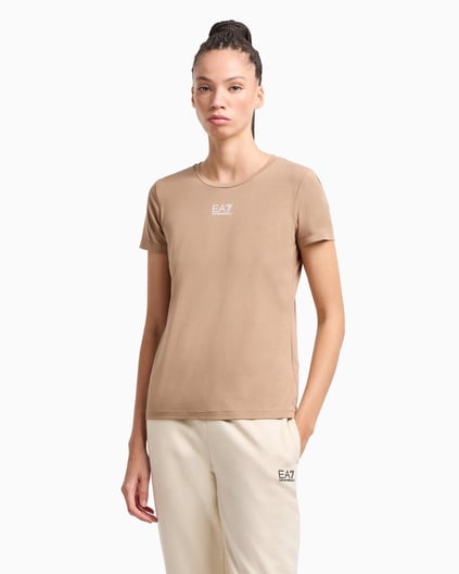 Ea7 Ea7 Kadın Normal Kesim Esnek Pamuklu Kumaş Yuvarlak Yaka EA7 Logolu Kısa Kollu Vizon T-Shirt 7W000072 AF12115-U6097