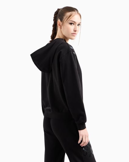 Ea7 Ea7 Kadın Normal Kesim Metalik Grafik Desen Baskılı Pamuklu Kapüşonlu Fermuarlı Uzun Kollu Siyah Sweatshirt 7W000479 AF13135-UC001