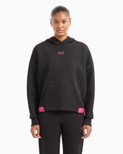 Ea7 Ea7 Kadın Pamuklu Kapüşonlu Uzun Kollu Cepli Siyah Sweatshirt 6DTM19 TJUXZ-1200