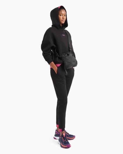 Ea7 Ea7 Kadın Pamuklu Kapüşonlu Uzun Kollu Cepli Siyah Sweatshirt 6DTM19 TJUXZ-1200