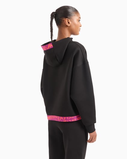 Ea7 Ea7 Kadın Pamuklu Kapüşonlu Uzun Kollu Cepli Siyah Sweatshirt 6DTM19 TJUXZ-1200