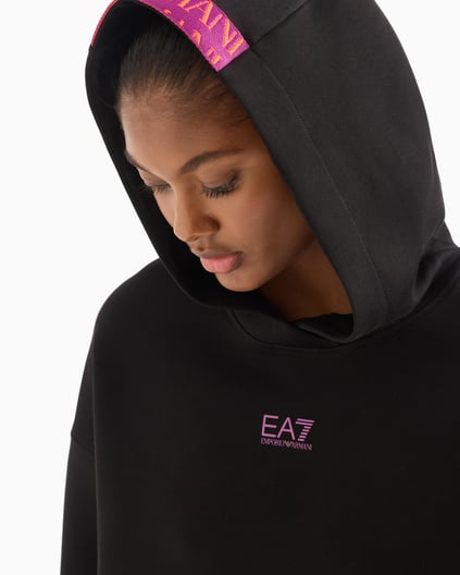 Ea7 Ea7 Kadın Pamuklu Kapüşonlu Uzun Kollu Cepli Siyah Sweatshirt 6DTM19 TJUXZ-1200