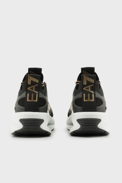 Ea7 Ea7 UNISEX Fileli Şerit Logolu Bağıcıklı Siyah-Altın Sneaker X8X174 XK377-M701