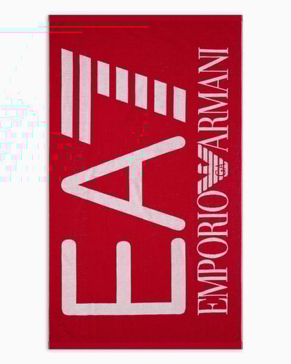 Ea7 Ea7 Unısex Pamuklu Havlu Kumaş Jakarlı Büyük Boy EA7 Logolu Kırmızı Plaj Havlusu 7X000102 AF13300-U5096