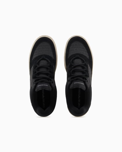 EMPORIO ARMANI Emporıo Armani Erkek %100 Sığır Derisi Logo Baskılı Süet Detaylı Siyah Sneaker X4X636 XR329-Q781