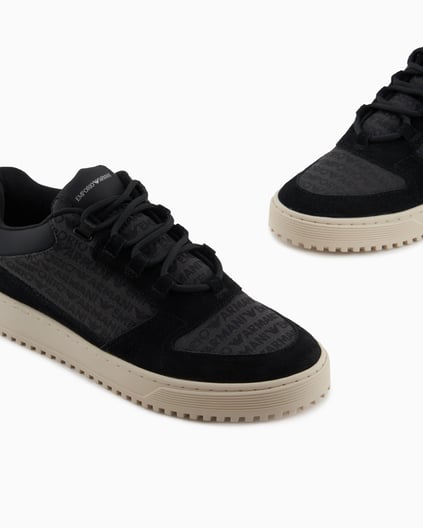 EMPORIO ARMANI Emporıo Armani Erkek %100 Sığır Derisi Logo Baskılı Süet Detaylı Siyah Sneaker X4X636 XR329-Q781