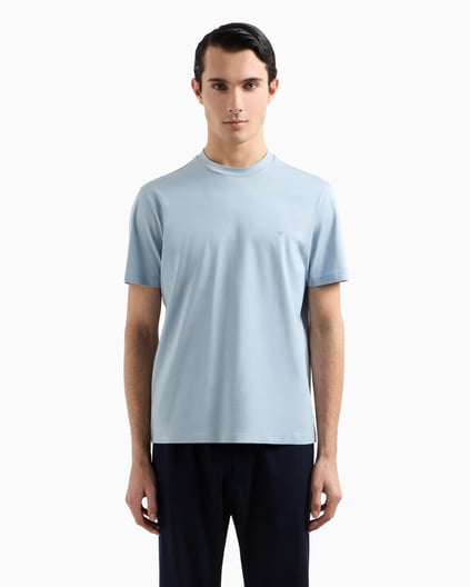 EMPORIO ARMANI Emporıo Armani Erkek %100 Pamuklu Regular Fit Yuvarlak Yakalı Kısa Kollu Mavi T-Shirt EM000983 AF13669-U9275