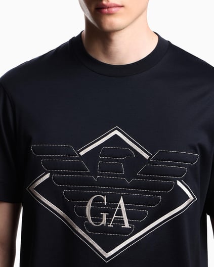 Emporio Armani Emporıo Armani Erkek Büyük Kartal İşlemeli Yuvarlak Yakalı Pamuklu Kısa Kollu Lacivert T-Shirt EM002835 AF10761-UB118