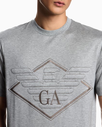 Emporio Armani Emporıo Armani Erkek Büyük Kartal İşlemeli Yuvarlak Yakalı Pamuklu Kısa Kollu Gri T-Shirt EM002835 AF10761-O8005