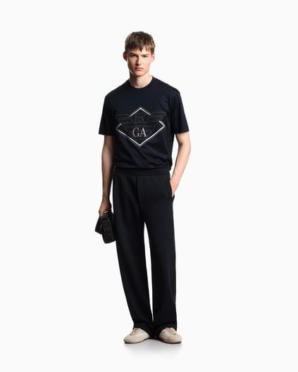 Emporio Armani Emporıo Armani Erkek Büyük Kartal İşlemeli Yuvarlak Yakalı Pamuklu Kısa Kollu Lacivert T-Shirt EM002835 AF10761-UB118