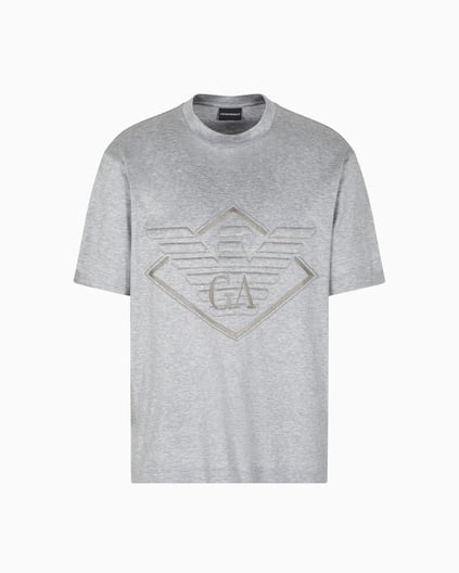 Emporio Armani Emporıo Armani Erkek Büyük Kartal İşlemeli Yuvarlak Yakalı Pamuklu Kısa Kollu Gri T-Shirt EM002835 AF10761-O8005