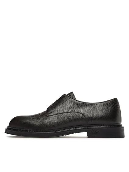 EMPORIO ARMANI Emporıo Armani Erkek Çakıllı Deri Yuvarlak Burunlu Bağcıklı Tış Tabanı Logo Desenli Kahverengi Ayakkabı X4C653 XF583-00003