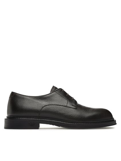 EMPORIO ARMANI Emporıo Armani Erkek Çakıllı Deri Yuvarlak Burunlu Bağcıklı Tış Tabanı Logo Desenli Kahverengi Ayakkabı X4C653 XF583-00003
