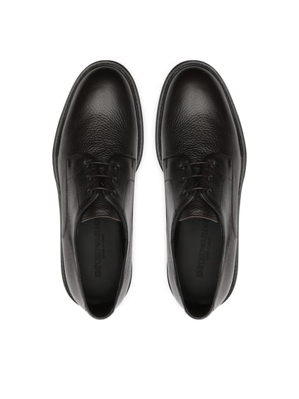 EMPORIO ARMANI Emporıo Armani Erkek Çakıllı Deri Yuvarlak Burunlu Bağcıklı Tış Tabanı Logo Desenli Kahverengi Ayakkabı X4C653 XF583-00003