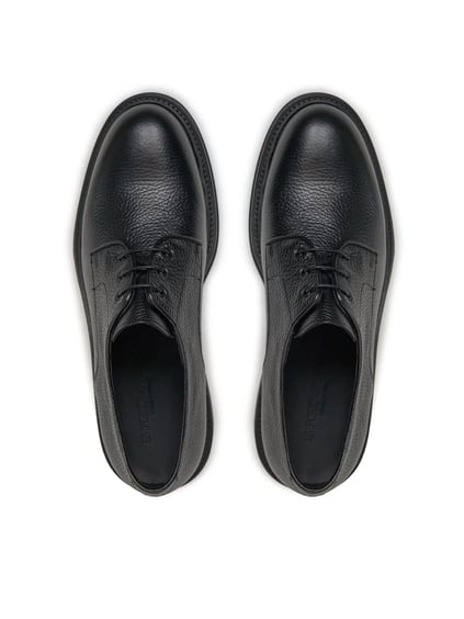 EMPORIO ARMANI Emporıo Armani Erkek Çakıllı Deri Yuvarlak Burunlu Bağcıklı Tış Tabanı Logo Desenli Siyah Ayakkabı X4C653 XF583-00002