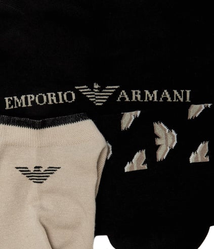 EMPORIO ARMANI Emporıo Armani Erkek Esnek Pamuklu Kumaş Bilek Boyunda Jakarlı 3'lü Siyah-Bej Çorap EM000549 AF13202-M1042