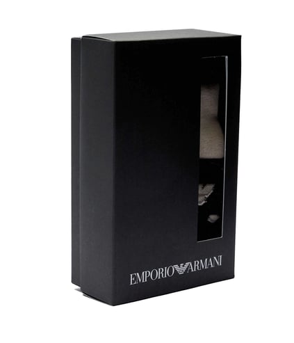EMPORIO ARMANI Emporıo Armani Erkek Esnek Pamuklu Kumaş Bilek Boyunda Jakarlı 3'lü Siyah-Bej Çorap EM000549 AF13202-M1042