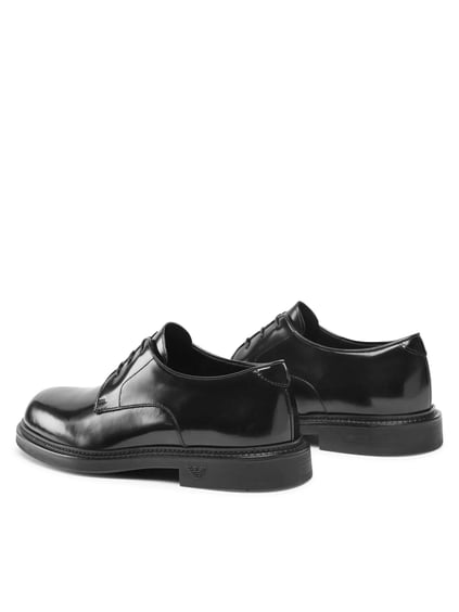 EMPORIO ARMANI Emporıo Armani Erkek Fırçalanmış Deri Yuvarlak Burunlu Bağcıklı Cilalı Siyah Ayakkabı X4C653 XF740-00002