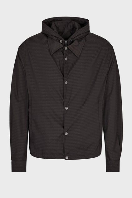 EMPORIO ARMANI Emporıo Armani Erkek Harf Motifli Kapüşonlu Yaka Uzun Kollu Çıtçıt Kapamalı Siyah Mont EM001003 AF15384-U8168