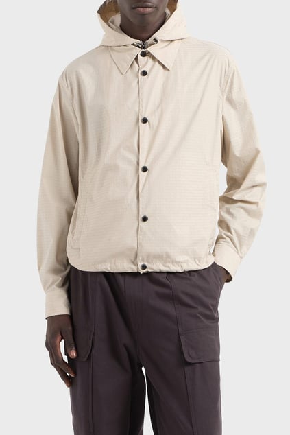 EMPORIO ARMANI Emporıo Armani Erkek Harf Motifli Kapüşonlu Yaka Uzun Kollu Çıtçıt Kapamalı Bej Mont EM001003 AF15384-U1098