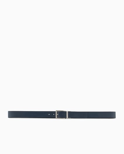 EMPORIO ARMANI Emporıo Armani Erkek Hakiki Deri Üsüne Kabartma Logolu Metal Tokalı Lacivert Kemer EM001772 AF15136-MB084