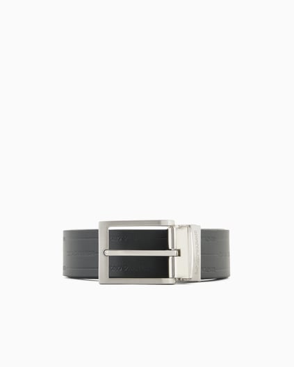 EMPORIO ARMANI Emporıo Armani Erkek Hakiki Deri Üsüne Kabartma Logolu Metal Tokalı Siyah Kemer EM001772 AF15136-MC080