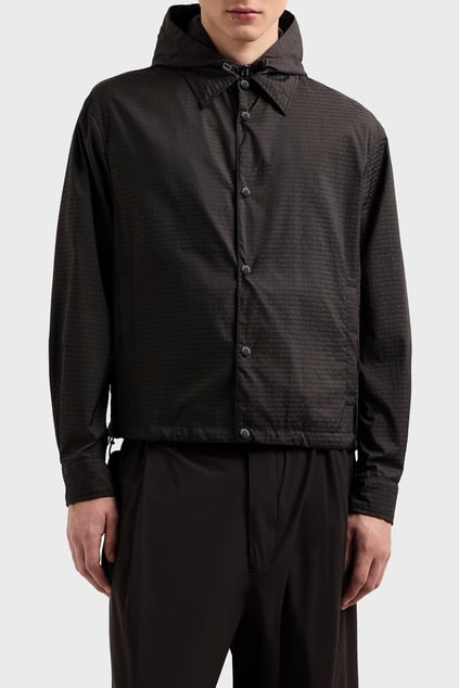 EMPORIO ARMANI Emporıo Armani Erkek Harf Motifli Kapüşonlu Yaka Uzun Kollu Çıtçıt Kapamalı Siyah Mont EM001003 AF15384-U8168