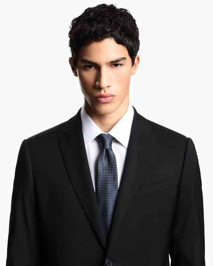 Emporio Armani Emporıo Armani Erkek Jakarlı Mikro Desenli Saf İpek Lacivert Kravat EM001344 TE16540-FB172