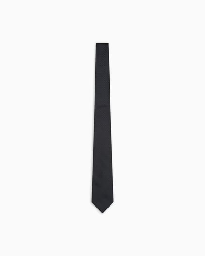 EMPORIO ARMANI Emporıo Armani Erkek Jakarlı Monogram Logolu Saf İpek Siyah Kravat 340075 CC113-00020