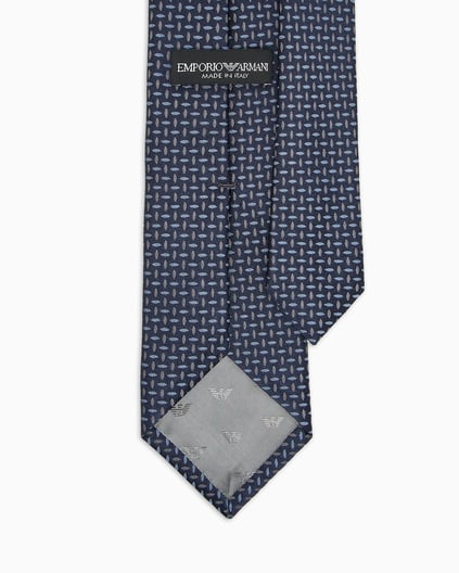Emporio Armani Emporıo Armani Erkek Jakarlı Mikro Desenli Saf İpek Lacivert Kravat EM001344 TE16540-FB172