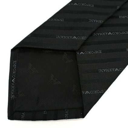 EMPORIO ARMANI Emporıo Armani Erkek Jakarlı Logolu Saf İpek Kumaş Siyah Kravat 340075 2R605-00320