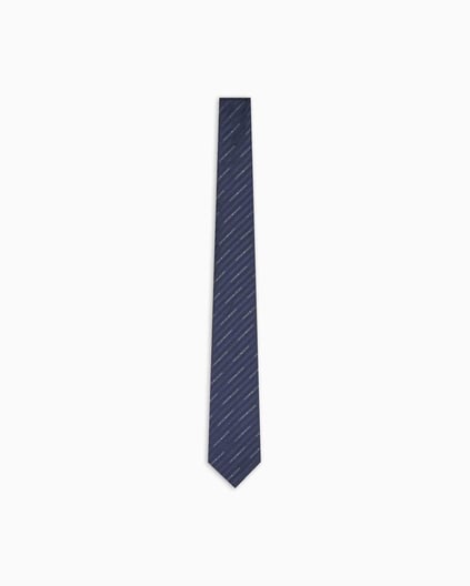 EMPORIO ARMANI Emporıo Armani Erkek Jakarlı Logolu Saf İpek Kumaş Lacivert Kravat 340075 2R605-47635