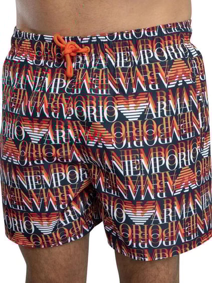 EMPORIO ARMANI Emporıo Armani Erkek Jakarlı Logo Desenli Beli Lastikli ve İp Bağlamalı Turuncu Mayo EM000583 AF12338-FB057