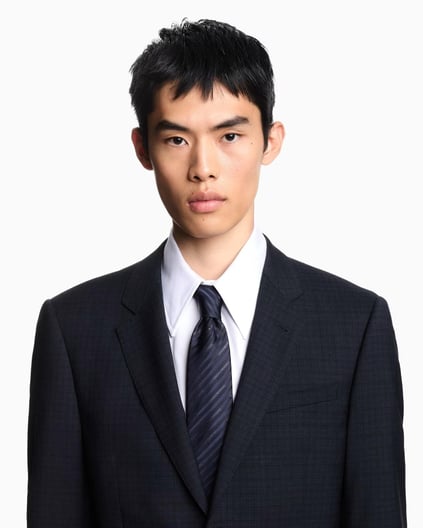 EMPORIO ARMANI Emporıo Armani Erkek Jakarlı Logolu Saf İpek Kumaş Lacivert Kravat 340075 2R605-47635
