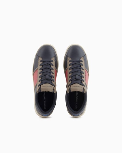 Emporio Armani Emporıo Armani Erkek Kontrast Detaylı Düşük Bilekli Deri Lacivert Sneaker EM002854 AF18017-MZ316