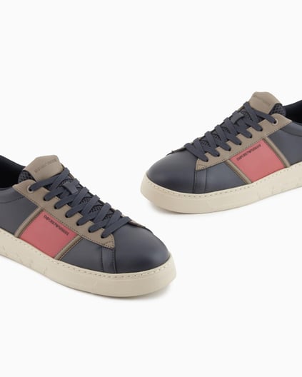 Emporio Armani Emporıo Armani Erkek Kontrast Detaylı Düşük Bilekli Deri Lacivert Sneaker EM002854 AF18017-MZ316