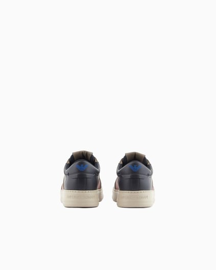 Emporio Armani Emporıo Armani Erkek Kontrast Detaylı Düşük Bilekli Deri Lacivert Sneaker EM002854 AF18017-MZ316