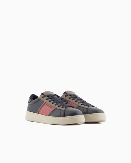 Emporio Armani Emporıo Armani Erkek Kontrast Detaylı Düşük Bilekli Deri Lacivert Sneaker EM002854 AF18017-MZ316