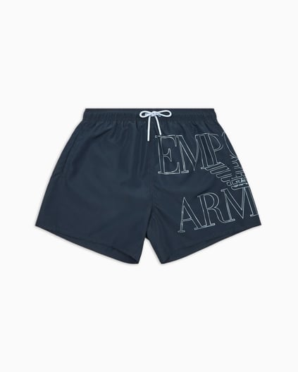 EMPORIO ARMANI Emporıo Armani Erkek Lastikli Bağlamalı Bel Kısa Boy Marka Yazı Desen Lacivert Mayo EM000583 AF12326-UB102