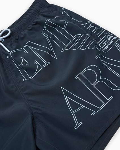 EMPORIO ARMANI Emporıo Armani Erkek Lastikli Bağlamalı Bel Kısa Boy Marka Yazı Desen Lacivert Mayo EM000583 AF12326-UB102