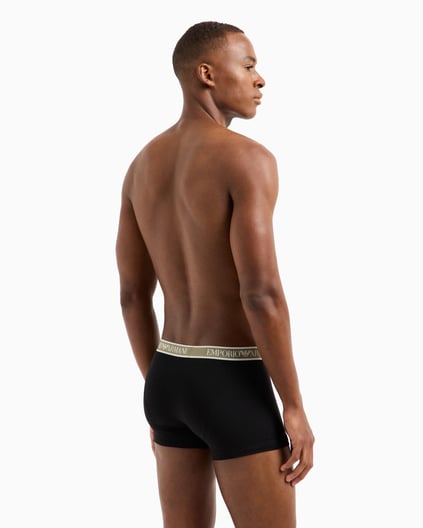 EMPORIO ARMANI Emporıo Armani Erkek Logolu Elastik Bantlı Streç Pamuklu 3'lü Siyah-Bej Boxer EM000370 AF10779-MC065