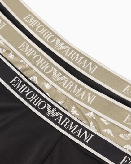 EMPORIO ARMANI Emporıo Armani Erkek Logolu Elastik Bantlı Streç Pamuklu 3'lü Siyah-Bej Boxer EM000370 AF10779-MC065
