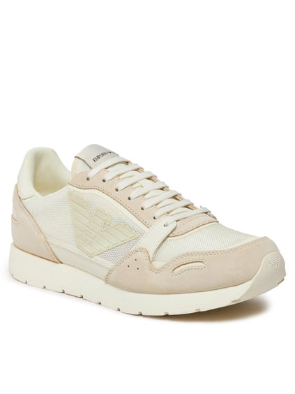 Emporio Armani Emporıo Armani Erkek Logolu Normal Kalıp Bağcıklı Günlük Ekru Sneaker X4X537 XN730-01427