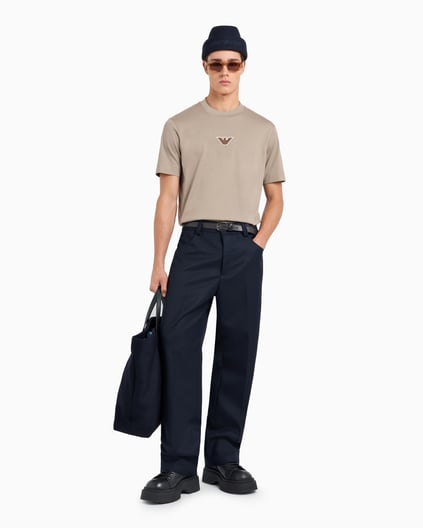 EMPORIO ARMANI Emporıo Armani Erkek Marka Logolu Organik Pamuklu Kısa Kollu Bej T-Shirt 6D1TD7 1JOCZ-0152