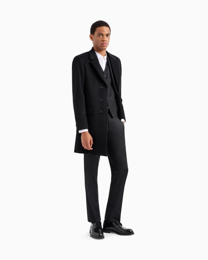 EMPORIO ARMANI Emporıo Armani Erkek Normal Kalıp Astarlı Düğme Kapamalı Lüks Kunduz Derisi İçerikli Yumuşak Kaşmir Siyah Palto 01L650 01699-999