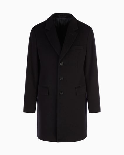 EMPORIO ARMANI Emporıo Armani Erkek Normal Kalıp Astarlı Düğme Kapamalı Lüks Kunduz Derisi İçerikli Yumuşak Kaşmir Lacivert Palto 01L650 01699-922