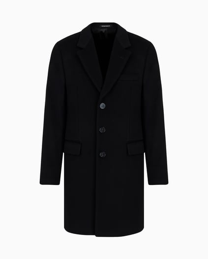 EMPORIO ARMANI Emporıo Armani Erkek Normal Kalıp Astarlı Düğme Kapamalı Lüks Kunduz Derisi İçerikli Yumuşak Kaşmir Siyah Palto 01L650 01699-999