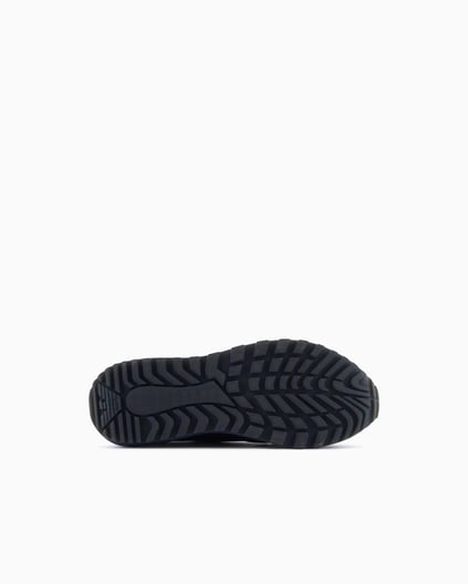 EMPORIO ARMANI Emporıo Armani Erkek Örme ve Süet Detaylı Burunlu Kartal Logolu Yuvarlak Mavi Sneaker EM003739 AF19724-MC038