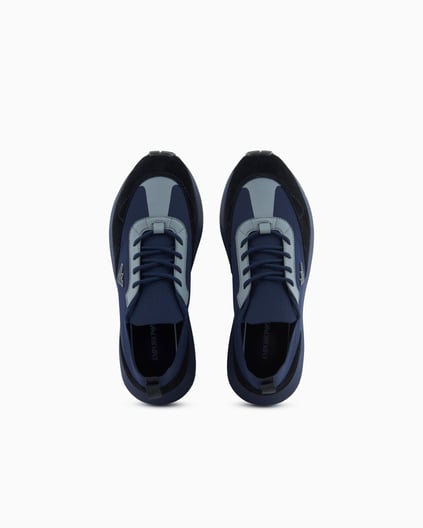 EMPORIO ARMANI Emporıo Armani Erkek Örme ve Süet Detaylı Burunlu Kartal Logolu Yuvarlak Mavi Sneaker EM003739 AF19724-MC038