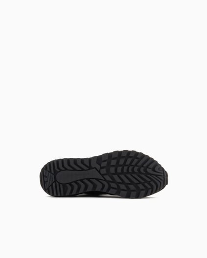 EMPORIO ARMANI Emporıo Armani Erkek Örme ve Süet Detaylı Burunlu Kartal Logolu Yuvarlak Siyah Sneaker EM003739 AF19724-MC005